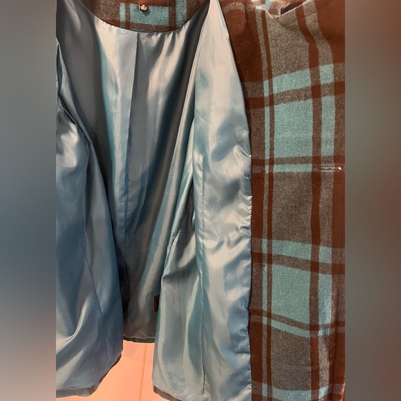 Vintage Deb Turquoise Plaid Pea Coat size 1x - missing belt - Picture 8 of 14